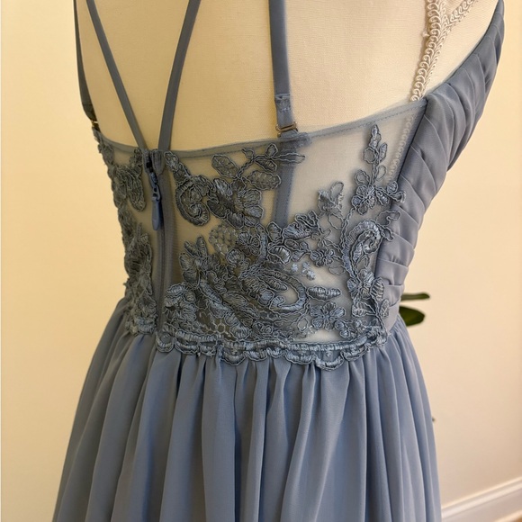 Azazie Blue Ruched Sweetheart Maxi Gown - Picture 5 of 10
